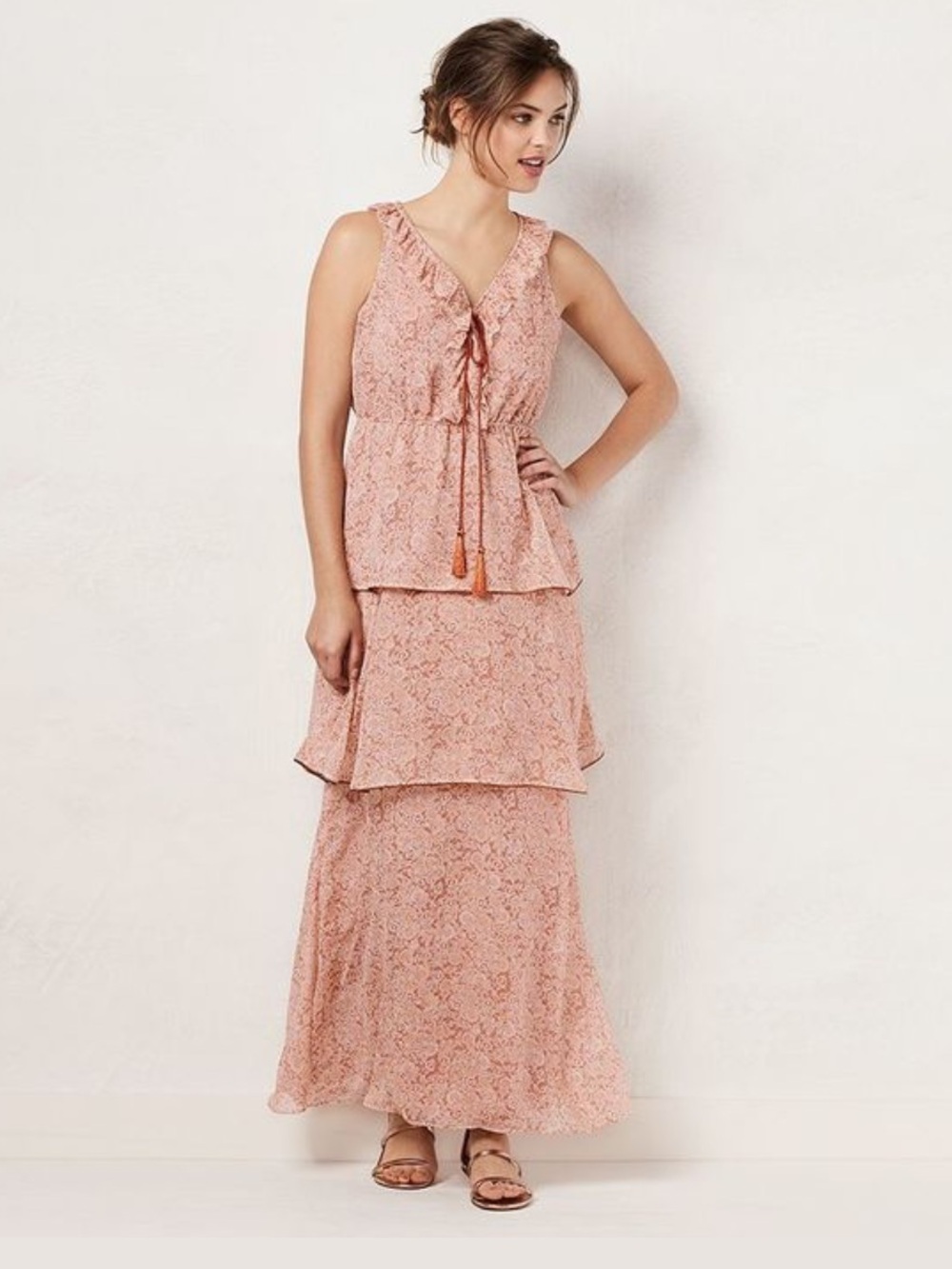 LC Lauren Conrad Tiered Ruffled Boho Vintage Inspired Floral Maxi Dress XL